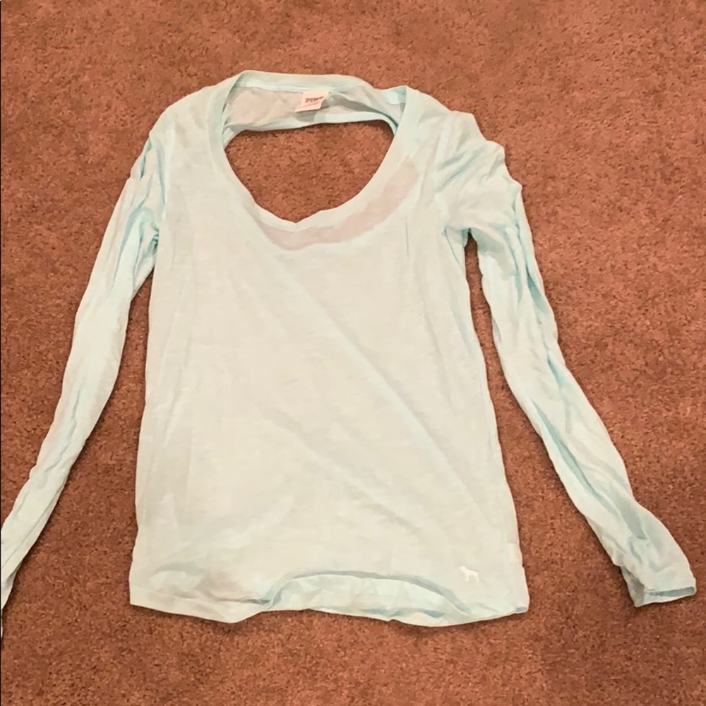 PINK cut out light blue long sleeve shirt